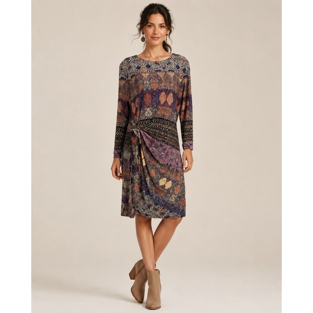NorthStyle Moroccan Dress Womens 14 Polyester Ethnic Print Tie Waist Lined